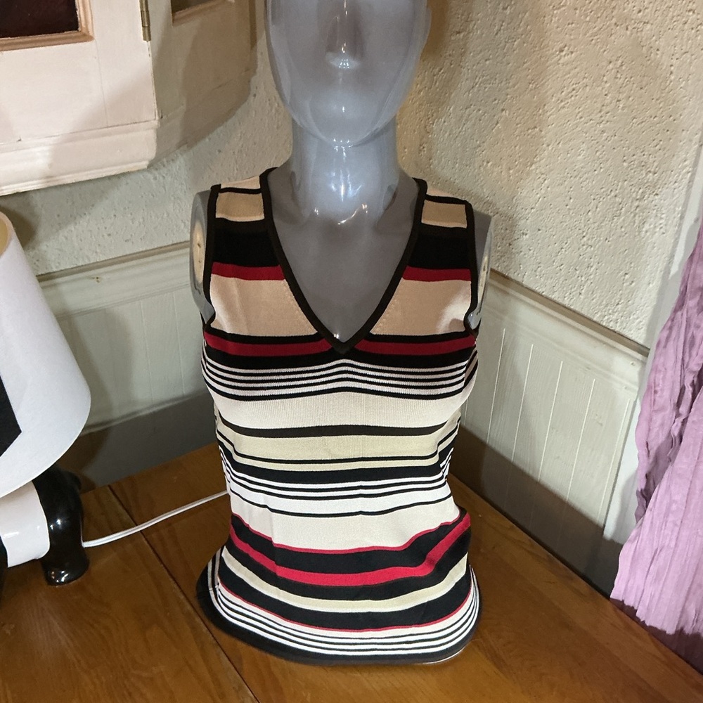 Valerie Stevens Black, Red, and Cream Striped Tank Top